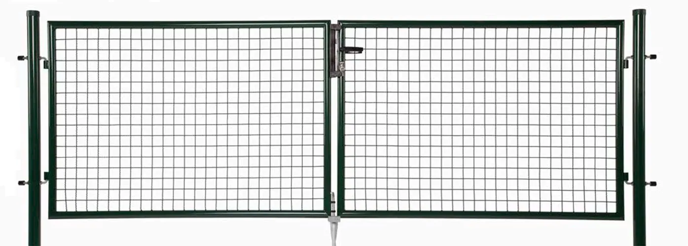 Wire Mesh Fence Double Gate Green Pvc Coated Europe Economy Garden Gate With Safty Lock Round post