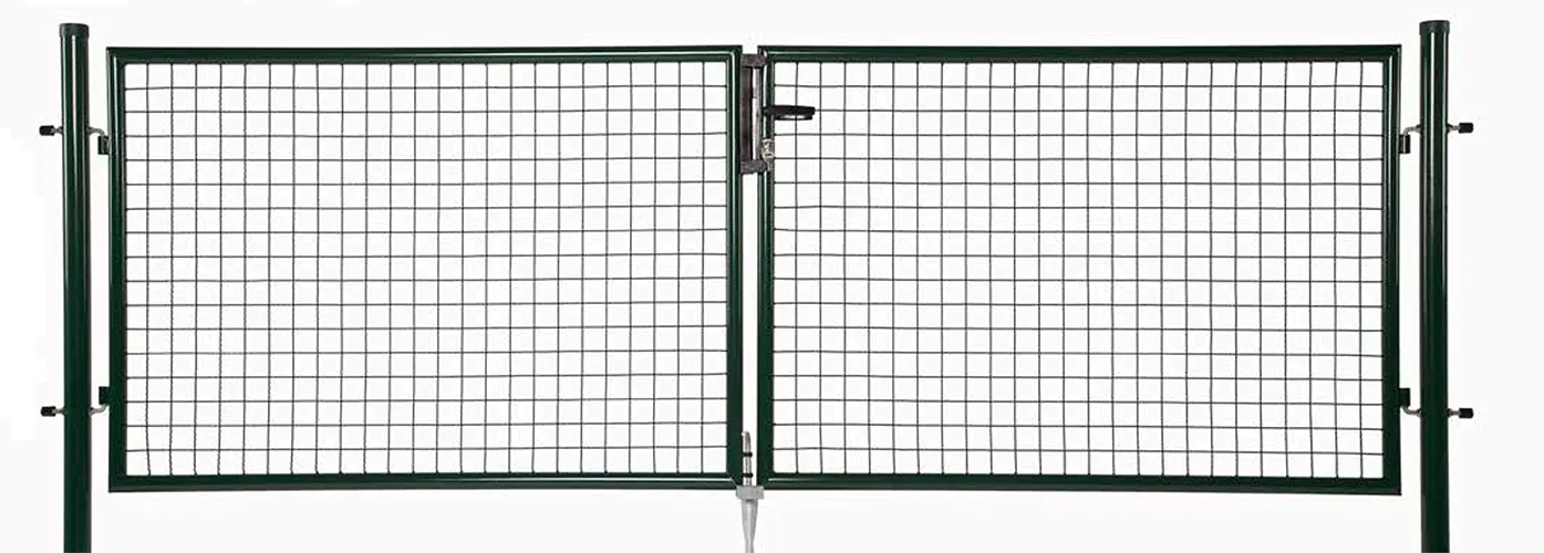 China Wire Mesh Fence Double Gate Green Pvc Coated Europe Economy Garden Gate With Safty Lock Round post manufacturer